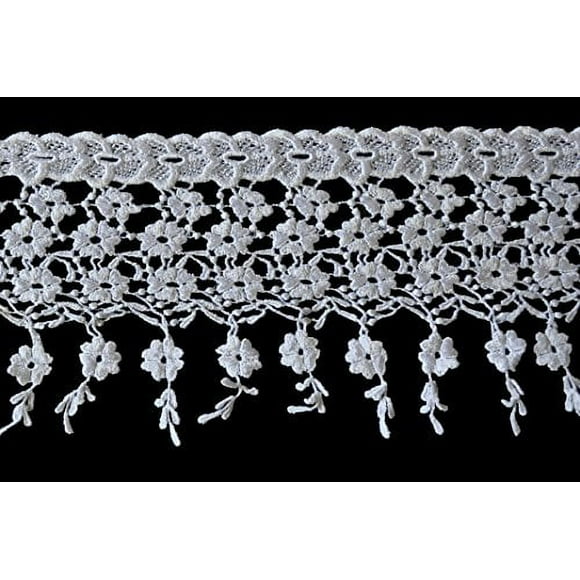 Altotux 6" White Vintage Guipure Venice Lace with Dangling Flowers by Yardage