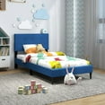 thumbnail image 1 of Gymax Twin Upholstered Platform Bed Mattress Foundation Button Tufted Headboard Blue, 1 of 10