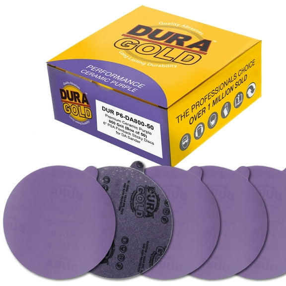 Dura-Gold Premium 800 Grit 6" PSA Purple Film Ceramic Sanding Discs, Box of 50 - Self Adhesive Stickyback Sandpaper for DA & Random Orbital Sanders - Abrasive Sand Auto Paint, Metal, Woodworking