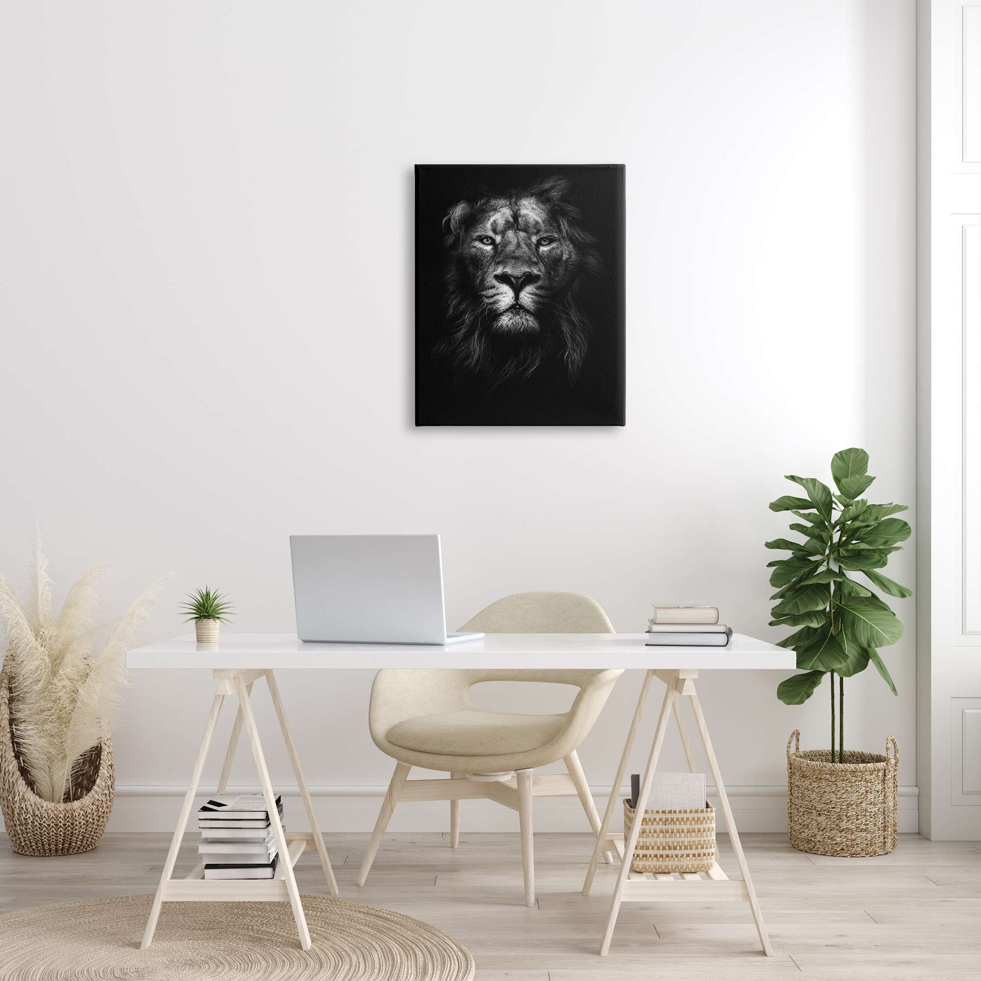 The Stupell Home Decor Collection King of the Jungle Lion In Shadows Black and White Photography Canvas Wall Art