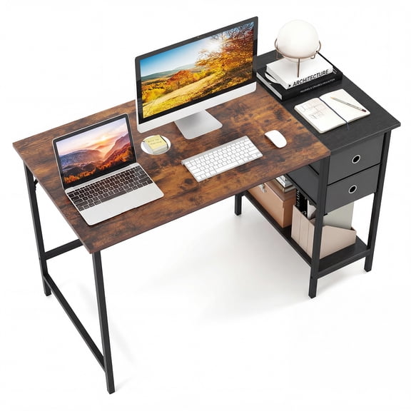 Gymax 48'' Home Office Desk w/ Storage Headphone Hook Shelf & 2 Drawers Laptop Desk