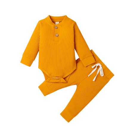 

Baby Knitting Romper Lace-up Pants Round Collar Long Sleeves Buttons Top Ruffle Jogger Trousers