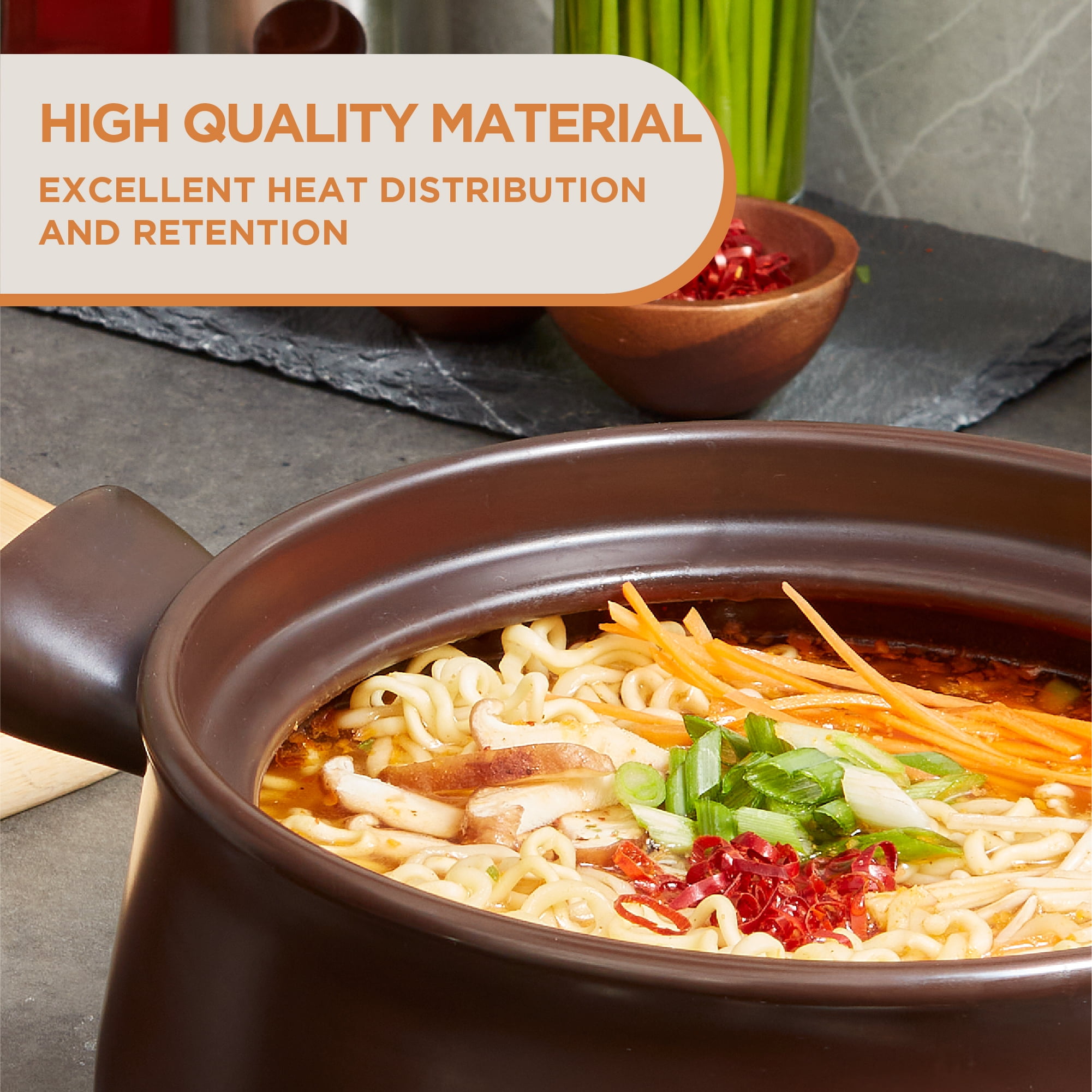 Supor 4.8QT Deep Round Stew Pot with Lid, Pottery Healthy Cooking Pot, Even Heat & Moisture Lock Design