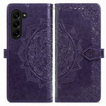 Dteck for Samsung Galaxy Z Fold 5 Case Wallet with Credit Card Slots, Luxury Embossed Flower PU Leather Flip Folio Case Card Holder Kickstand Phone Cover for Samsung Galaxy Z Fold5 5G,Purple