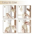 thumbnail image 6 of 2 Pack Boho Curtain Tiebacks,Hand Knitting Cotton Curtain Holdbacks with Adjustable Natural Wooden Bead,Double Leaves Farmhouse Theme Curtain Tie Backs, for Indoor Outdoor Drapes Decorative,(Beige), 6 of 7