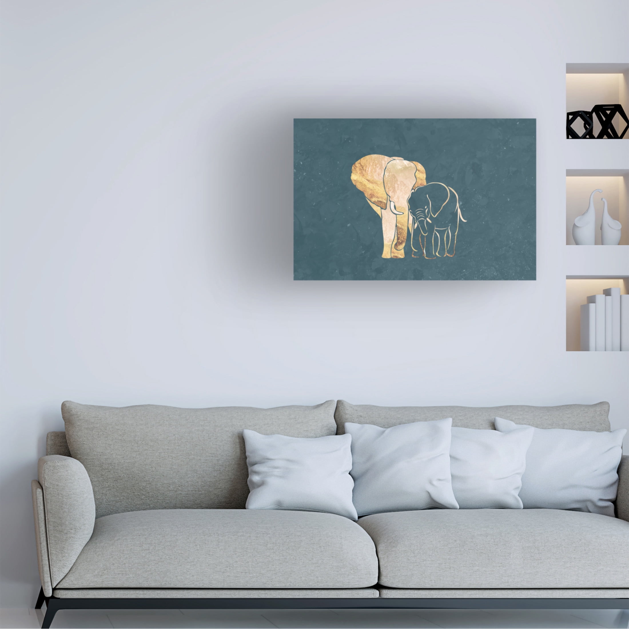 Trademark Fine Art Sarah Manovski Elephant mum baby gold Canvas Wall Art