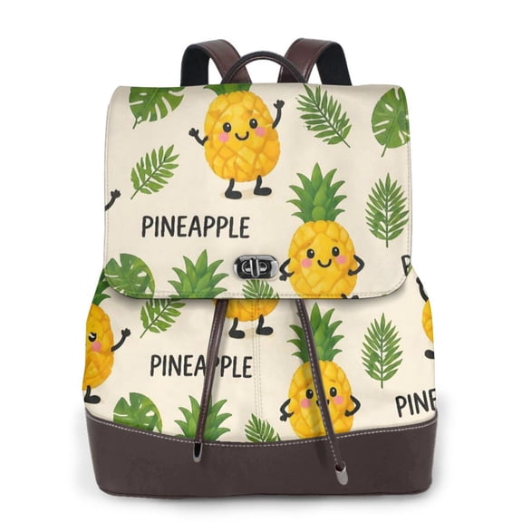 Cute Pineapple Tropical Women's Leather Backpack All-Over Print Bag for Work and Travel