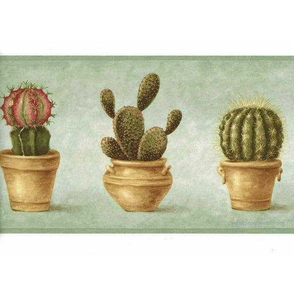 Trimz Southwestern Cactus Wallpaper Border, Pre-pasted,  15' L x 7" W , Green, Brown