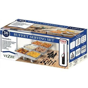 Chafing Dish Buffet Party Set 36 pc with Servers and Warmers, Serving Kit Includes Fuel, Wire Racks, Foil Pans