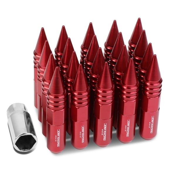 DNA Motoring Aluminum Red Spiked Lug Nuts Adapter 20Pcs/Set M12X1.5 20mm OD/107mm Tall