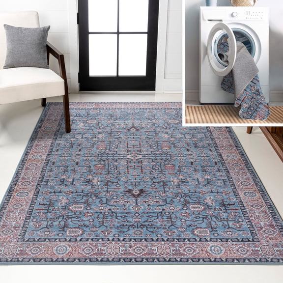 JONATHAN Y WASHABLE 5 x 8 Area Rug, Kemer All-Over Persian - Blue/Red/Brown, WSH104B-5
