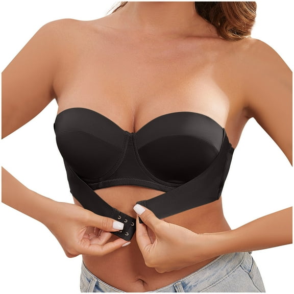 FAHXNVB Women's Button Front Bandeau Bra Solid Color Strapless Wireless Bras Comfortable Seamless Non Slip Push Up Invisible Tube Tops