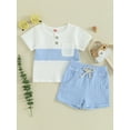 thumbnail image 2 of Toddler Boys Summer Shorts Sets Short Sleeve Contrast Color Tops and Solid Color Shorts, 2 of 8
