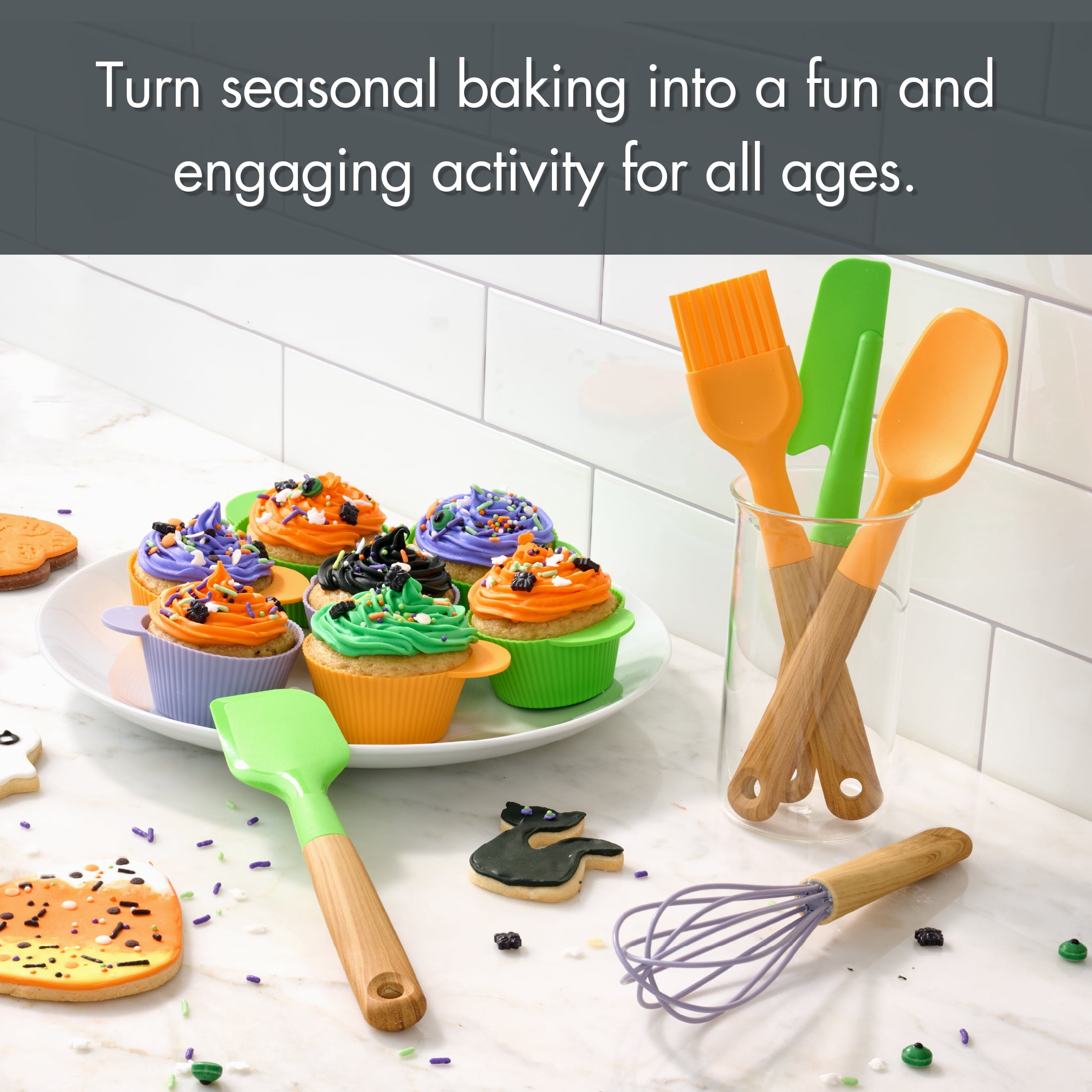 Way To Celebrate 5-Piece Mini Baking Tools Set, Halloween Themed, Orange, Green, Purple