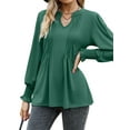 thumbnail image 6 of Nlife Women Pleated Puff Long Sleeve Smocked Cuff Blouse Top, 6 of 7