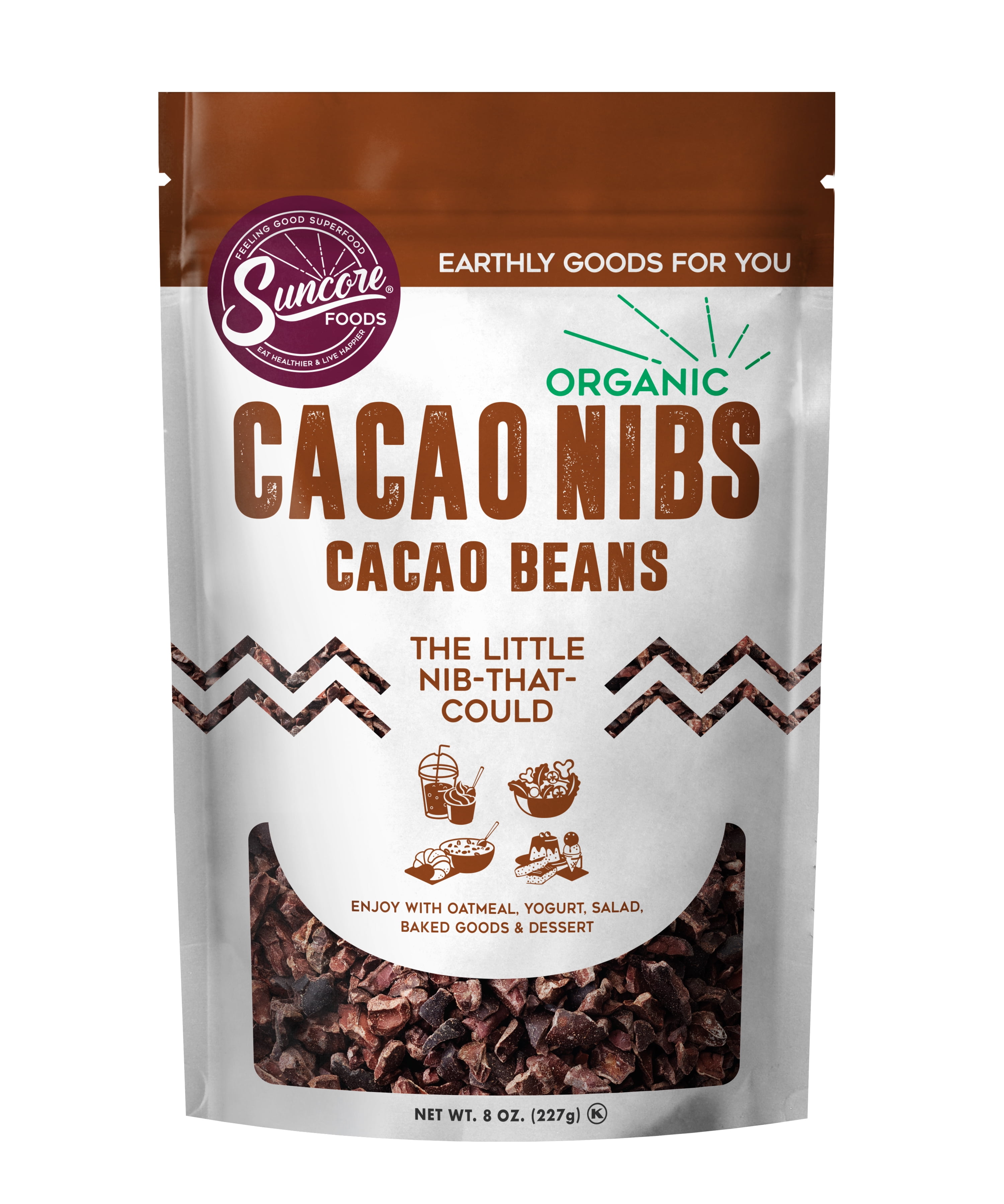 Suncore Foods Organic, Gluten-Free Cacao Nibs, 8oz Bag, Pure Cacao Beans