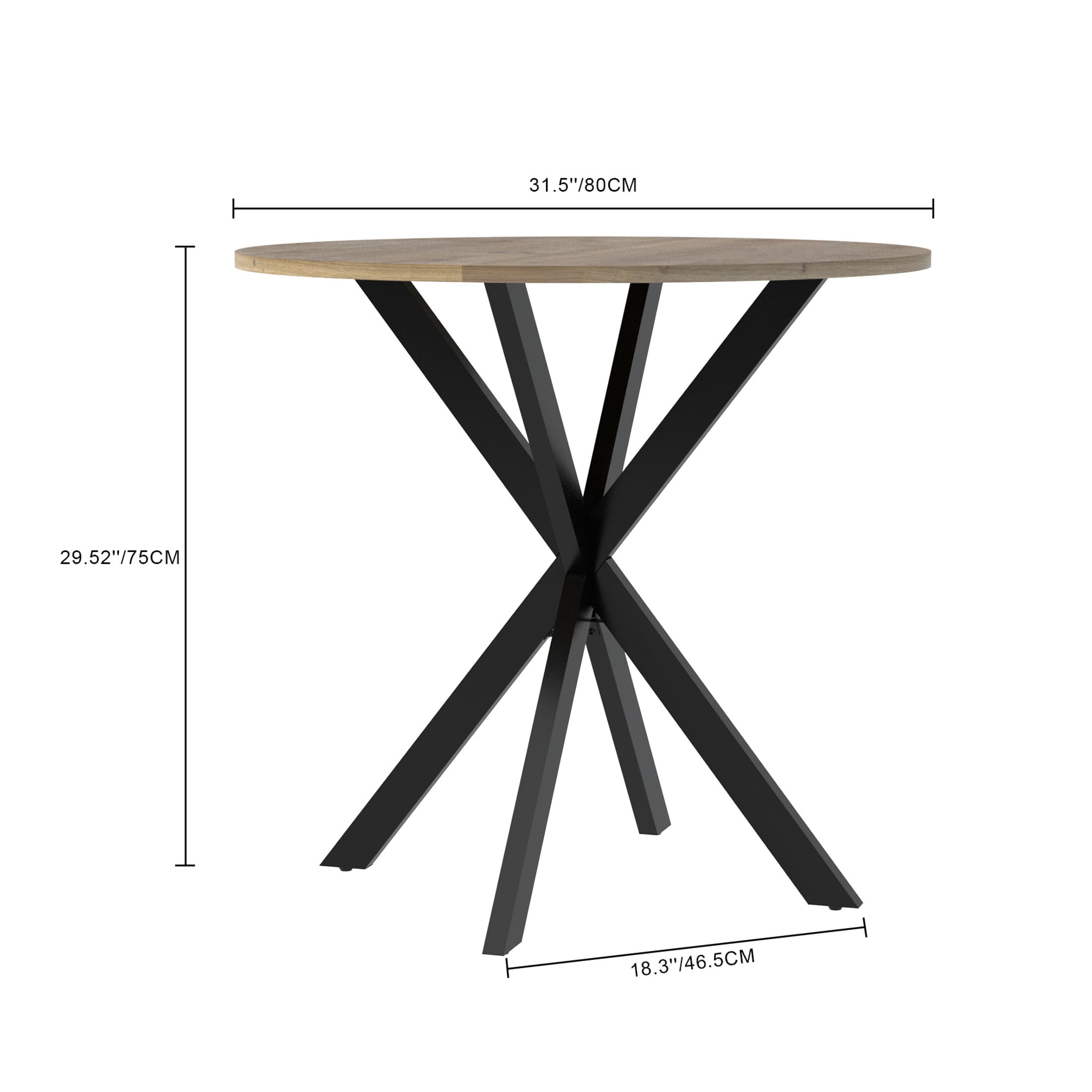 Noble House Prevale 31.5" Round Dining Table for 2–4, Small Modern Wooden Kitchen Table with Black Metal Legs, Brown