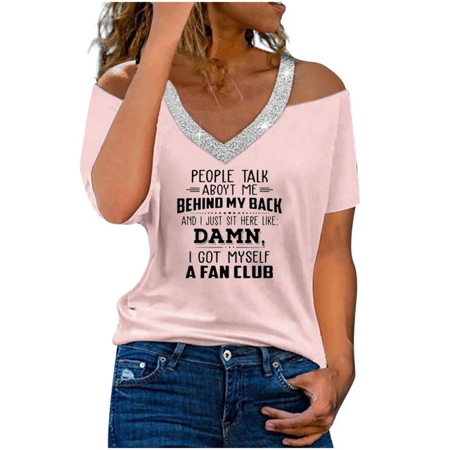 Moda Mujer Verano Cuello en V Manga corta Hombro frío Blusa Camiseta Causal Impresión Tops Fridja bn7892