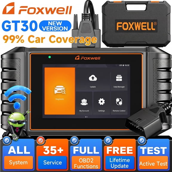 FOXWELL GT30 OBD2 Scanner Diagnostic Tool, Full System Bidirectional Diagnostic Scan Tool with 35  Resets, ECU Co-ding, ABS/Oil Reset, Car Code Reader for All Cars, Lifetime Free Update