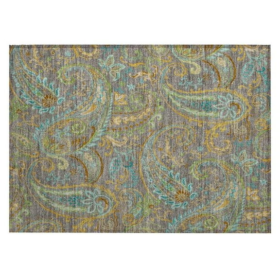HomeRoots 561455 2 x 3 ft. Taupe Paisley Washable Non Skid Indoor Outdoor Rectangle Machine Woven Area Rug