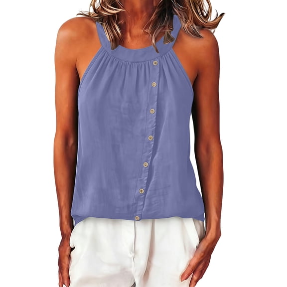 RQYYD Womens Sleeveless Halter Neck Dressy Blouses Slim Casual Tops Fashion Tee Shirts Summer Trendy Clothes