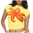 thumbnail image 2 of HOWPAY Women T Shirt Floral Print Vintage Boho Tee Tops Summer Loose Fit Short Sleeve Crew Neck T-Shirt Oversized Cozy Y2K Streetwear Yellow M, 2 of 8