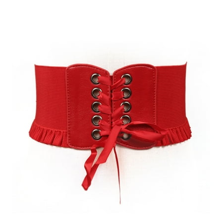 

Fullvigor Women Lace Up Wide Waistband Solid Color Front Bandage Corset Strap