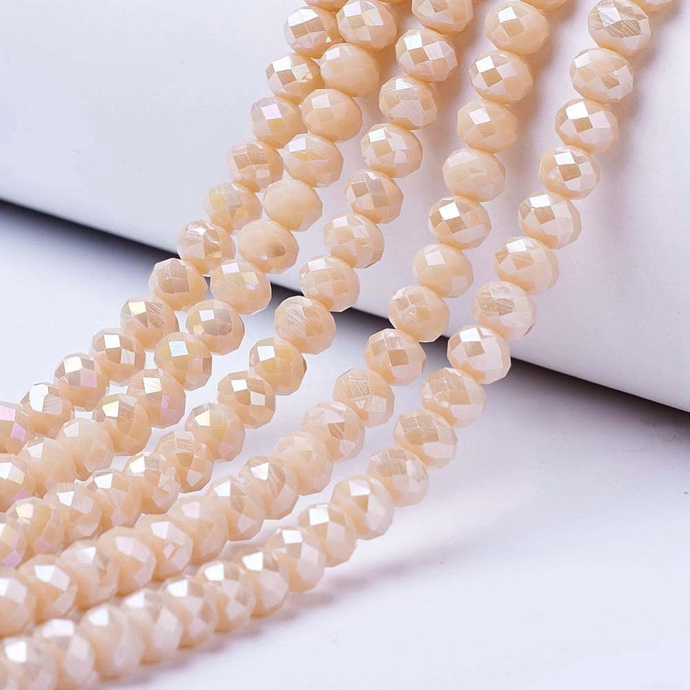 Electroplate Glass Beads Strands Opaque Solid color AB color Plated Faceted Rondelle White 10x8mm Hole: 1mm about 60~61pcs/strand 46~48cm