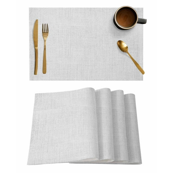 Placemats Set of 4, White Burlap Texture Woven Placemat, Linen Place Mats for Kitchen/Dining Tables, Farmhouse Vintage White Washable Table Mats for Party