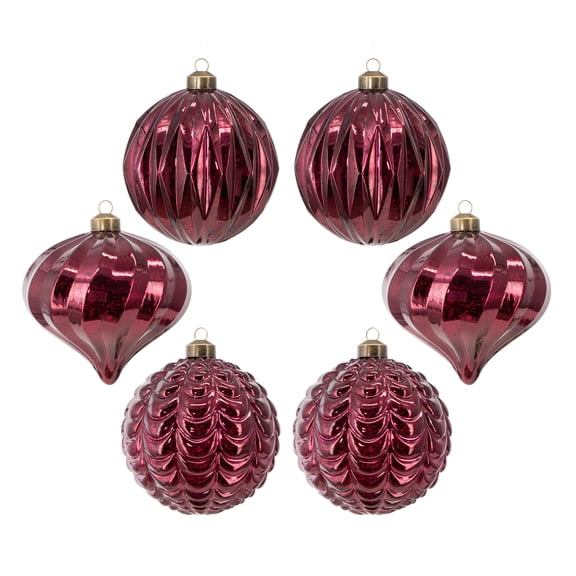 My Texas House 6-Count Burgundy Shatterproof Christmas Ornaments, 6"