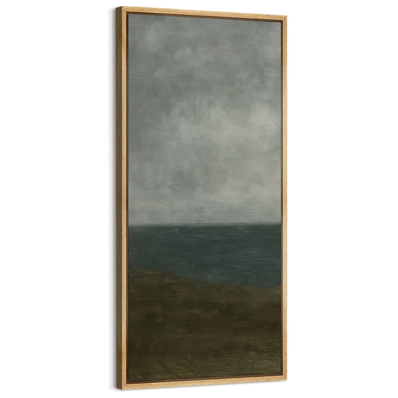 Large Framed Canvas Art Moody Abstract Ocean Print for Vintage Living Room Bedroom Wall Decor - 60"x30" Natural Framed
