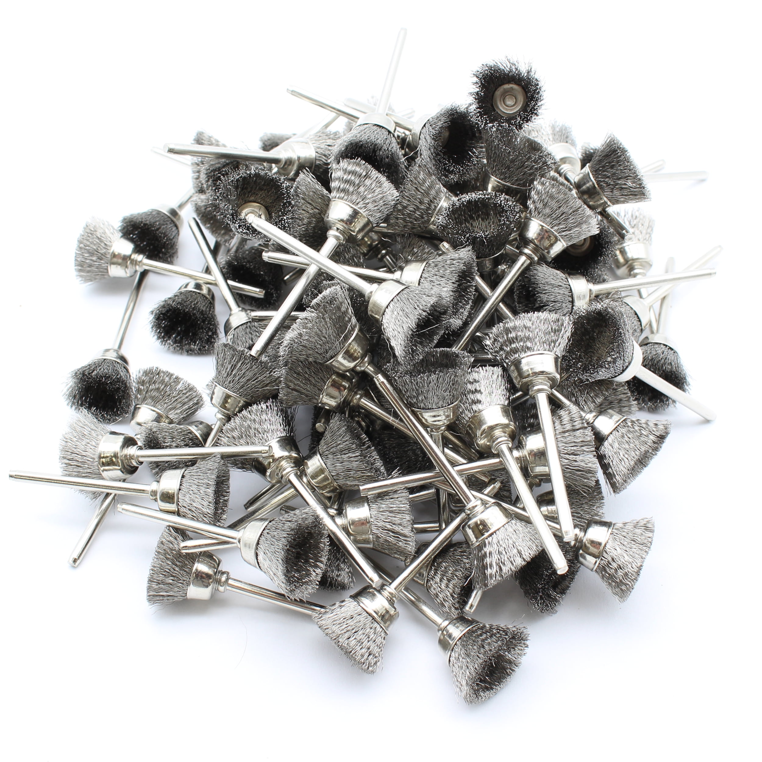 TMAX 100 pc Stainless Steel 1/2 Inch Cup Wire Brush Wheel with 1/8 Inch Shank for Dremel Rotary Tools
