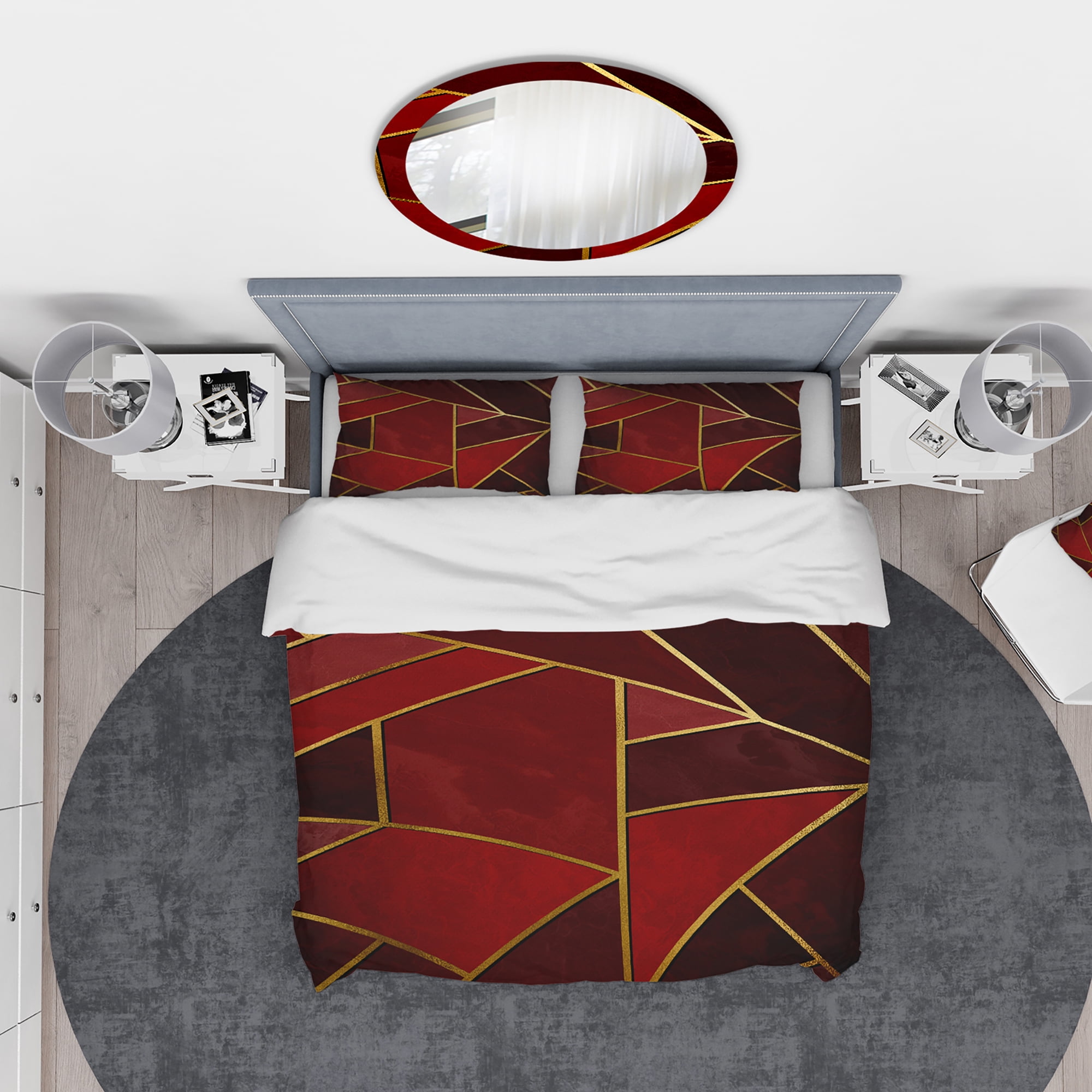 Designart 'Yellow Triangulars over Shades of Red' Modern & Contemporary Duvet Cover Set