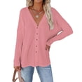 thumbnail image 2 of Gvmfive Women's Solid V-Neck Buttons Down Long Sleeve Drop Shoulder Casual Cardigan, 2 of 4