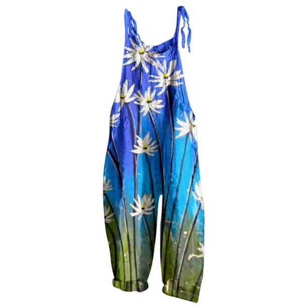 Gibobby Mono Corto Informal Mujer Primavera Verano Casual Moda Pantalones sin mangas Mono Estampado floral Vendaje Bolsillo Mono(Azul marino, M)