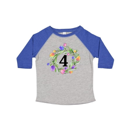 

Inktastic 4th Birthday Tulip Flower Wreath Gift Toddler Boy or Toddler Girl T-Shirt