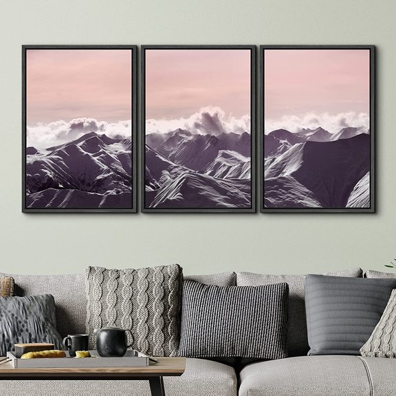 PixonSign Framed Wall Art Print Set Orange Sunset Mountains & Clouds Nature Wilderness Photography Realism Rustic Scenic Relax/Calm Multicolor Ultra for Living Room, Bedroom, Office - 16"x24"x3 Black