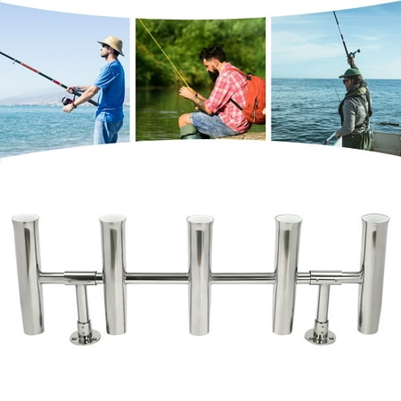 5 Tubes Modern Silver Marine Boat Fishing Rod Holder Stainless Steel Silver Adjustable Degree for Yachts