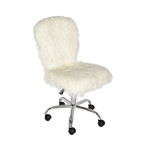 Linon Faux Flokati Armless Office Chair, White