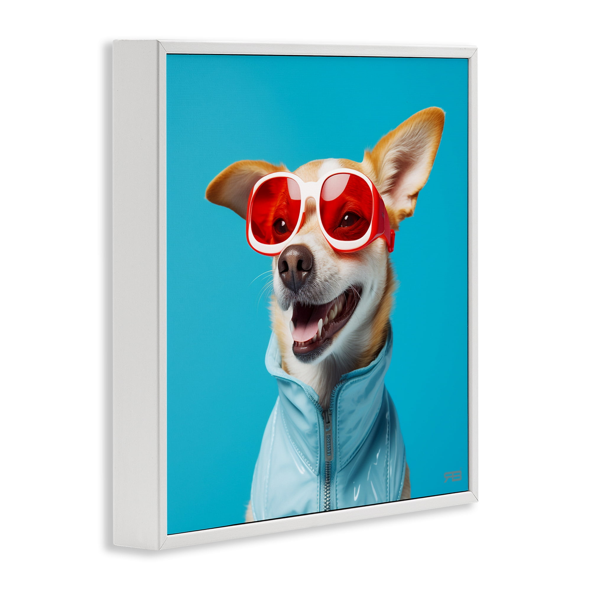 Stupell Industries Stylish Dog on Blue Animals & Insects Painting White Framed Art Print Wall Art, 24 x 24
