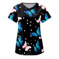 thumbnail image 1 of Ropa de trabajo de manga corta con cuello en v y estampado de mariposas SCZ azul oscuro XL, 1 of 3