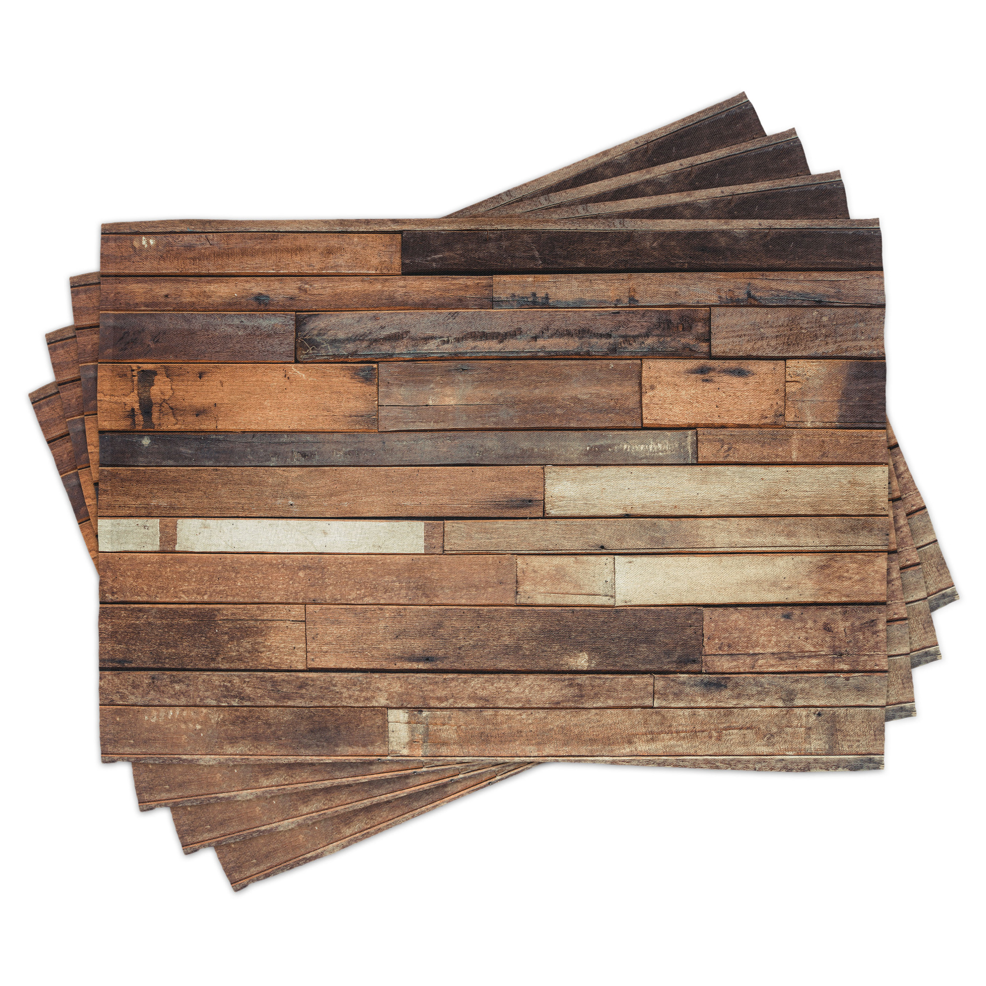 Wooden Print Place Mats Set of 4, Rustic Floor Planks Grungy Look Farm