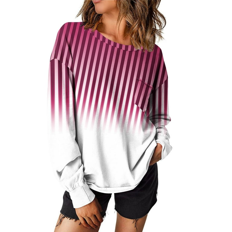 Gradient Stripe Round Neck Long Sleeve Sweaters Gradient Stripe Round Neck Long Sleeve Sweaters
