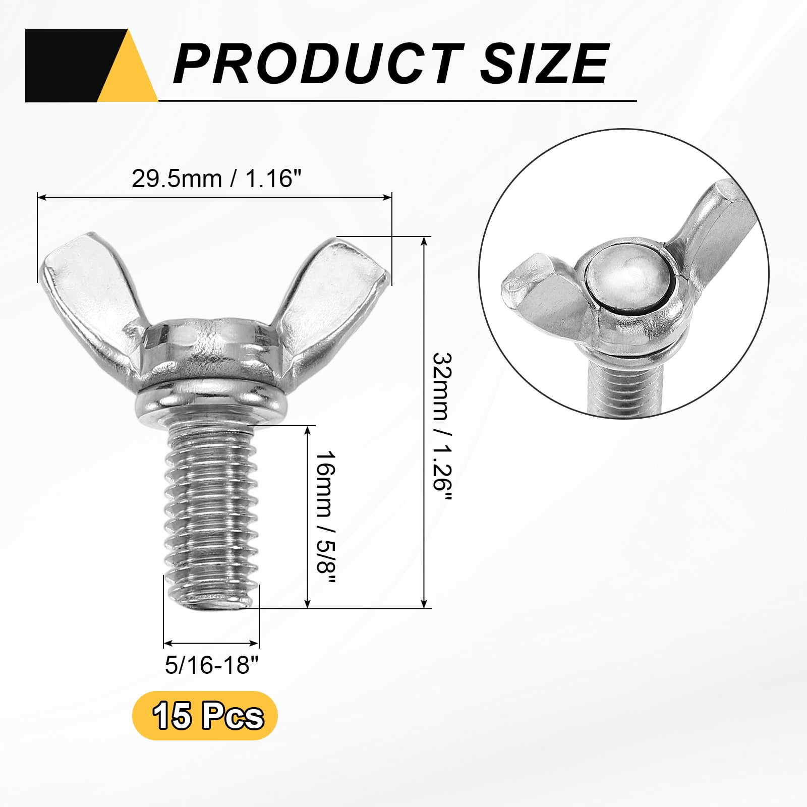 Uxcell 15 Pack 5/16-18" x 5/8" Wing Butterfly Screw Bolts, 304 Stainless Steel Machine Fastener, Thumb Hand Screws for Electronic Equipment, Silver Tone
