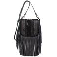 thumbnail image 6 of Montana West Small Genuine Leather Crossbody Purse for Women Western Fringe Tassel Bag with Floral Tooled Flap, Black, 6 of 7