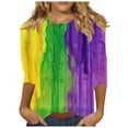 thumbnail image 2 of RKSTN Mardi Gras 3/4 Sleeve T Shirts for Women Top Oversized Crewneck Carnival Mask Print 3/4 Length Sleeve Shirt Womens Casual Round Neck Mask Tuesday Carnival Party Three Quarter Sleeve Tee Shirt, 2 of 5