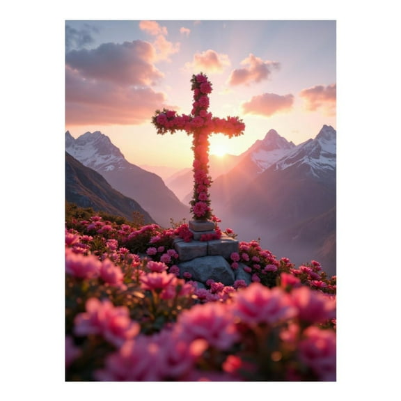 Diamond Art Kits for Adults - Flowers Sunset Mountain Cross Landscape 5d Diamond Painting for Adults, Diamond Art for Adults Beginners, Frameless Diamond Painting Kits for Adults for Home Wall Decor