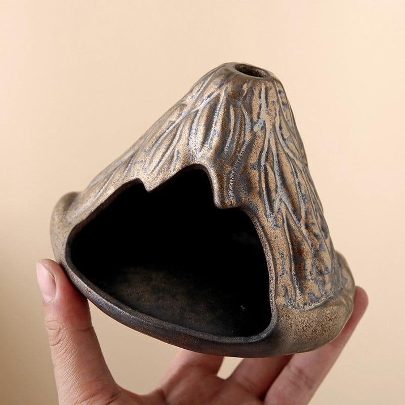 Volcano Palo Santo Holder - Ceramic Incense Burner with Ash Catcher, Textured Mountain Design Palo Santo Holder Stick Holder for Smudging, Meditation, Yoga & Rustic Home Decor-Rust Glaze
