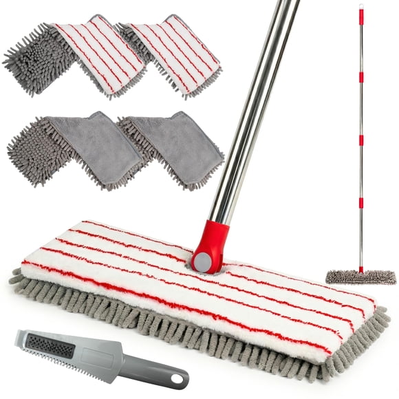 Fregona de microfibra GleamGaga para limpieza de suelos con 4 almohadillas y raspador