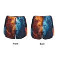 thumbnail image 3 of Balery Red And Blue Fire Lion Pantalones cortos deportivos para mujer con forro y dos bolsillos, elásticos, para entrenamiento, gimnasio, yoga-Small, 3 of 7